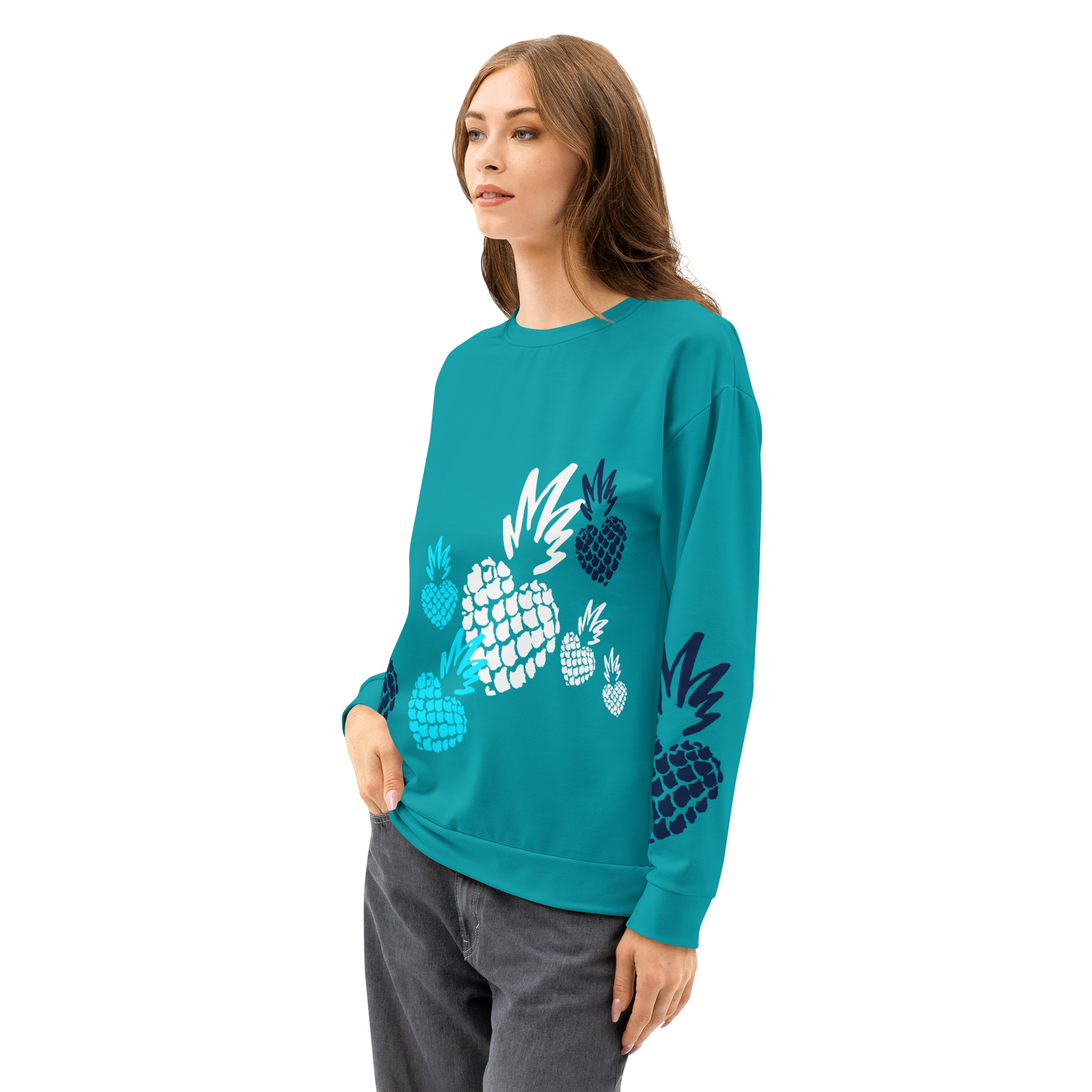 Pineapple Parade Cotton Sweatshirt Turquoise