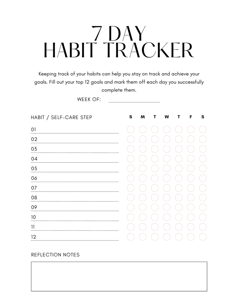 7-Day Habit Tracker from Athena Bellamy's book, Camming Compass