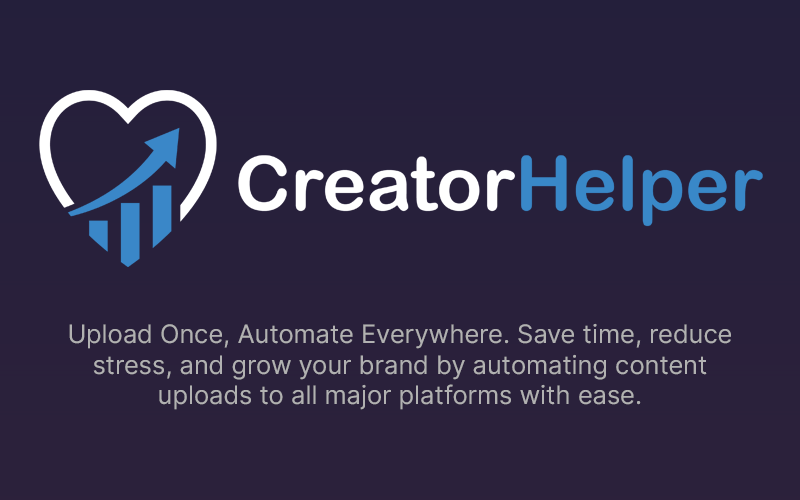 Creator Helper Hero Graphic showing Creator Helper logo with light gray sans-serif type over dark blue gradient