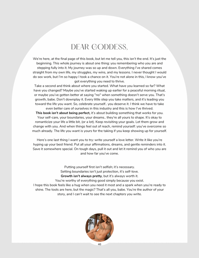 Dear Goddess letter from Athena Bellamy's book, Camming Compass