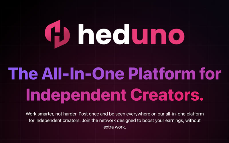 Graphic showing Heduno logo with Purple-Pink gradient and white sans-serif type over dark blue-plum gradient