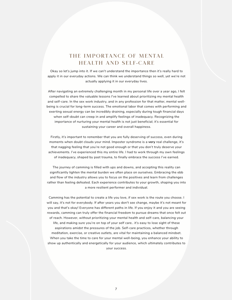 Importance of Mental Health and Self-Care from Athena Bellamy's book, Camming Compass