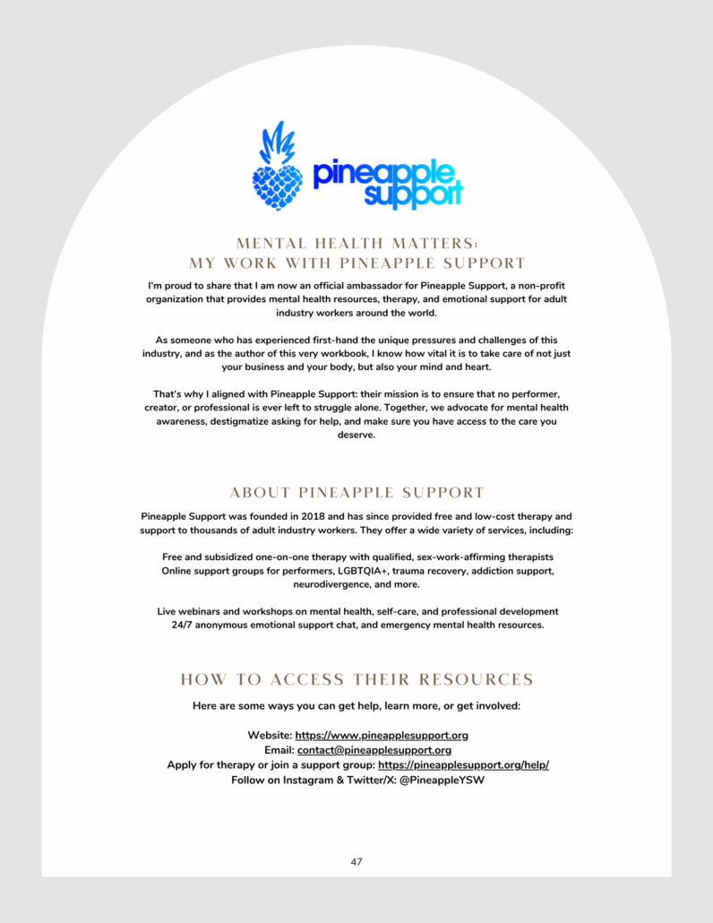 Pineapple Support Resources from Athena Bellamy's book, Camming Compass