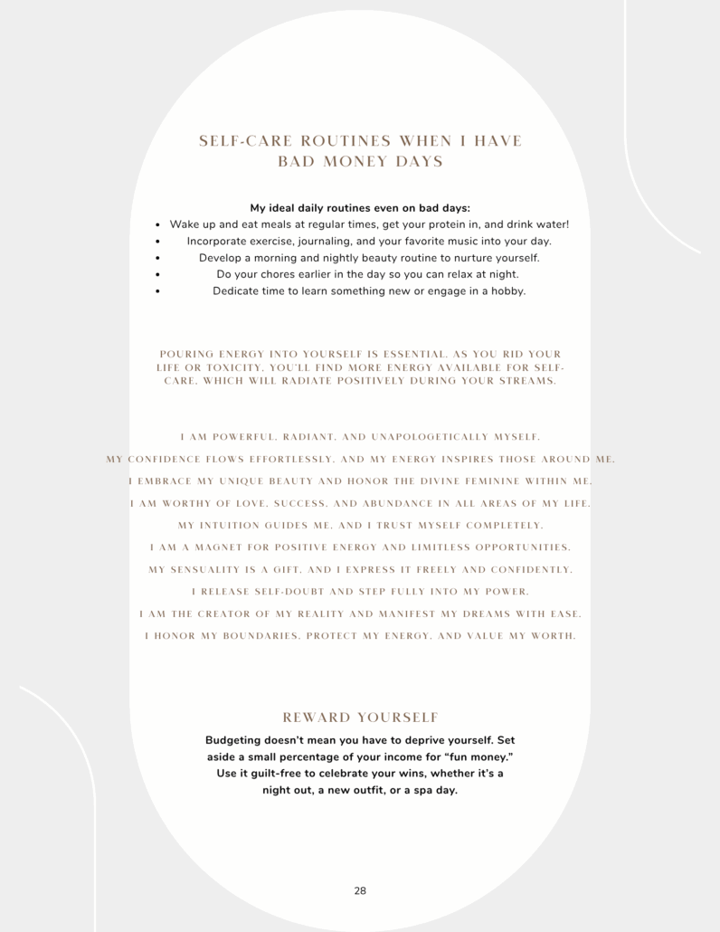 Self-Care Routines for Bad Money Days from Athena Bellamy's book, Camming Compass