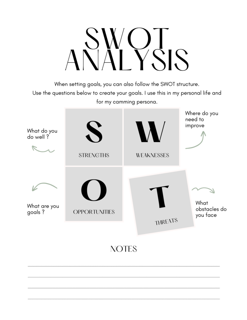 SWOT Analysis from Athena Bellamy's book, Camming Compass