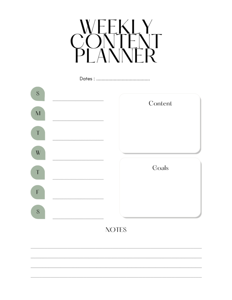 Weekly Content Planner from Athena Bellamy's book, Camming Compass